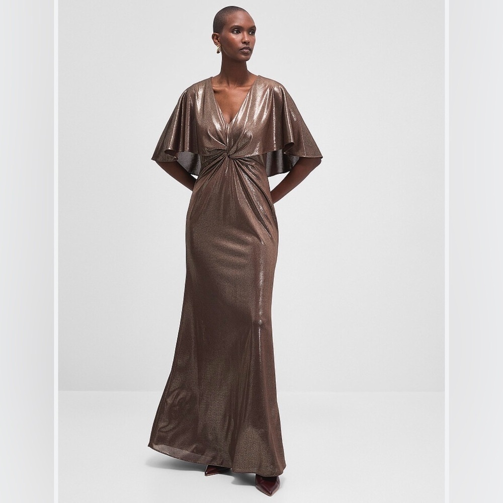 Lauren Ralph Lauren Phinia Metallic Bronze Twist-Front Maxi Gown Size 12